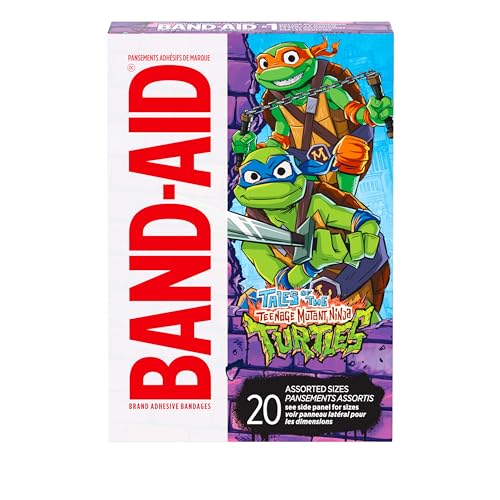 BAND-AID Brand Adhesive First Aid Bandages for Minor Cuts & Scrapes, Wound Care Featuring Nickelodeon TMNT Characters, Fun Bandages for Kids & Toddlers, Sterile, Assorted Sizes, 20 ct