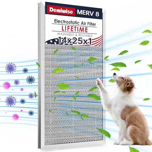 Demiwise 14x25x1 Electrostatic Air Filter, 8 Stage Washable Aluminum AC/HVAC Furnace Filter, Reusable Lifetime Permanent Air Filter, Easy to Clean,Increases Airflow(Actual Size:13.50x24.50x0.82)