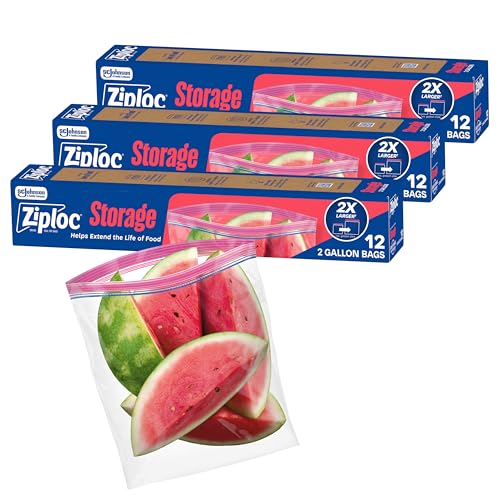 Ziploc 2 Gallon Food Storage Bags, Grip 'n Seal Technology for Easier Grip, Open, and Close, 36 Bags Total