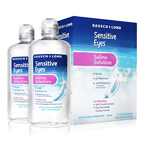 Bausch + Lomb Sensitive Eyes Saline Solution, Gentle Daily Rinse for Soft & Gas Permeable Contact Lenses, with Potassium, 12 Fl Oz (Pack of 2)