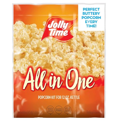 JOLLY TIME All in One Popcorn Kit, Portion Packets with Kernels, Oil and Salt for Movie Theater or Air Popper Machines (12oz Kettle)