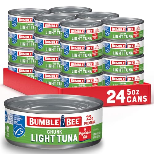 Bumble Bee Chunk Light Tuna In Oil, 5 oz Cans (Pack of 24) - Wild Caught Skipjack Tuna - 22g Protein Per Serving - MSC Certified Sustainable Seafood, Non-GMO, Gluten Free, Kosher