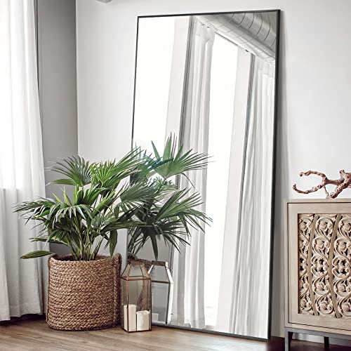 NeuType Full Length Mirror 180 x 70cm Large Full Body Mirror with Aluminium Metal Frame, Shatter Protection, Wall-Mounted Mirrors for Living Room or Dressing Room - Black,71”x27”