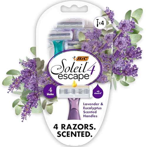 BIC Soleil 4 Escape Women's Disposable 4-Blade Razors, Lavender & Eucalyptus Scented Handles for a Smooth, Comforting Shave, 4-Pack