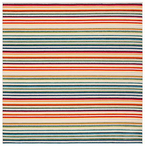 SAFAVIEH Washable Rug Outdoor Cabana Collection - 6'7" Square, Ivory & Green, Non-Shedding & Easy to Clean, Ideal for Patio, Backyard, Mudroom (CBN323A)