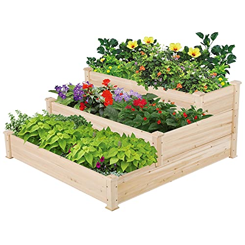 Yaheetech 3 Tier 47 x 47 x 22in Raised Garden Bed Horticulture Outdoor Elevated Flower Box Tiered Garden Bed Wooden Vegetables Growing Planter for Backyard/Patio/Gardener