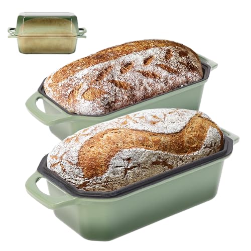 Flavehc Bread Pan Cast Iron Loaf Pan with Lid 9x5 Inch Bread Loaf Pan for Baking Bread Enameled Cast Iron Sourdough Bread Pan