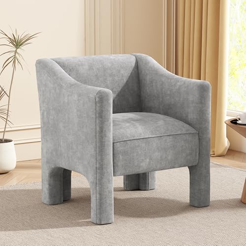 Christopher Knight Home Nory Modern Accent Chair with Arms, Comfy Chenille Upholstered Barrel Armchair, Extra Seating Lounge with Wood Frame, Single Sofa for Living Room/Bedroom, Grey