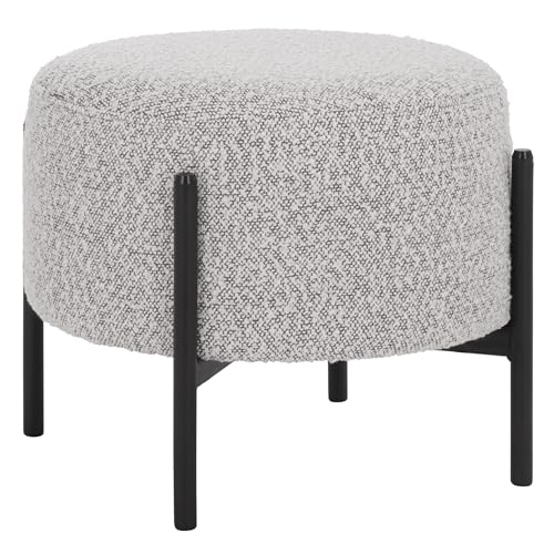 SAFAVIEH Home Collection - Crius Light Grey Boucle Ottoman with Black Metal Frame Foot Rest (OTT7507B)