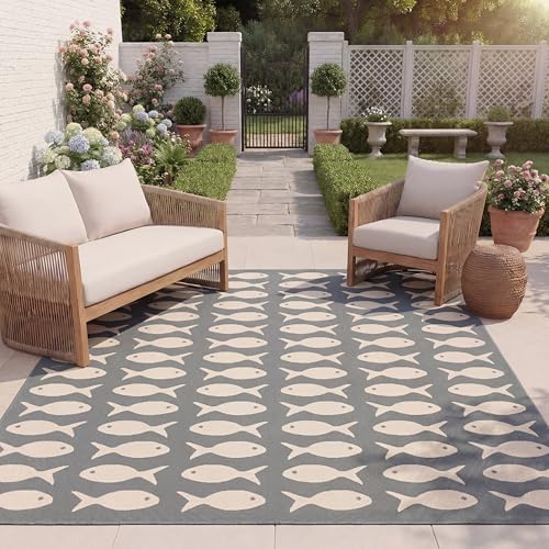 SAFAVIEH Washable Rug Outdoor Courtyard Collection - 9' x 12', Grey & Beige, Non-Shedding & Easy Cleaning, Ideal for Patio, Backyard, Mudroom (CY6013-236)