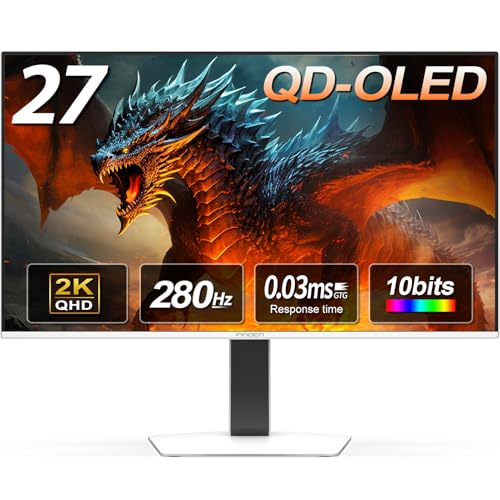 INNOCN 27" QD-OLED 2K QHD 2560 x 1440P 280Hz 240Hz PC Computer Gaming Console Monitor, G-Sync Compatible, 0.03ms, HDR400, 10Bits, HDMI 2.1, DisplayPort, Speaker, Adjustable Stand - GA27S1Q