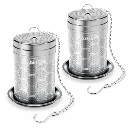 House Again 2 Pack Tea Infusers, Extra Fine Mesh Tea Strainers for Loose Tea, Updated Slim Threaded Lid & 304 Stainless Steel, Filter Bags Diffusers, Loose Leaf Tea Steeper for Brew Tea Spices