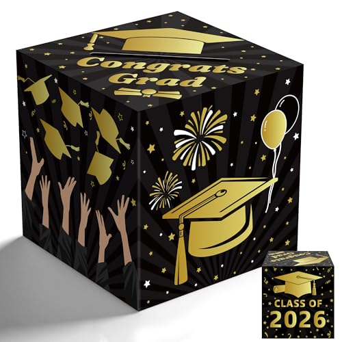 OHOME Graduation Decorations 2026 - Black Gold Graduation Card Box for Graduation Decorations Class of 2026 - Graduation Party Decorations Decor Supplies Favors,Graduation Centerpieces 2026