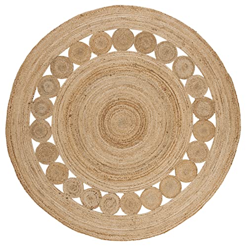 SAFAVIEH Natural Fiber Collection Area Rug - 6'6" Round, Natural Brown, Handmade Jute, Boho Farmhouse Braided Design (NF364A)