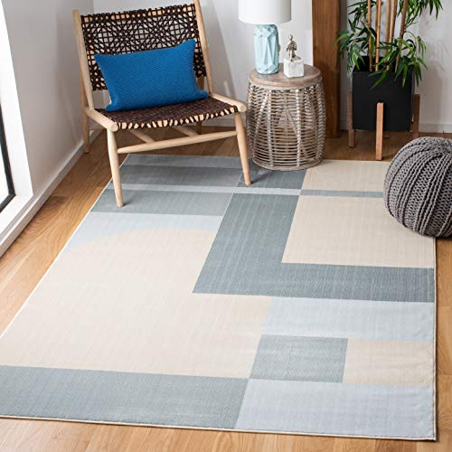 SAFAVIEH Orwell Collection Accent Rug - 4' x 6', Beige & Blue, Mid-Century Modern Design, Non-Shedding & Easy Care, Ideal for High Traffic Areas in Entryway, Living Room, Bedroom (ORW301B)