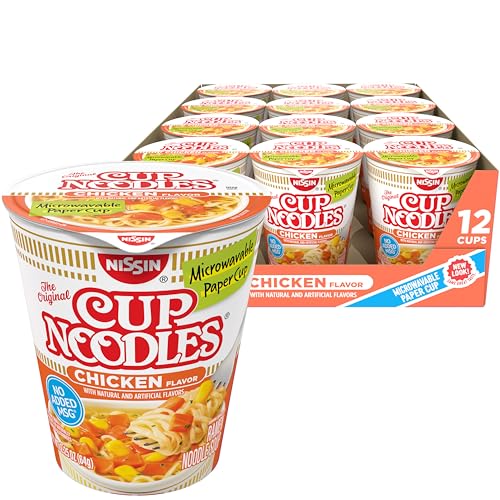 Nissin Cup Noodles Ramen Noodle Soup, Chicken, Microwaveable Paper Cup, 2.25 Ounce (Pack of 12)