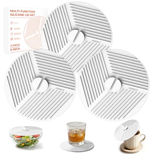 FINENUT 3 Pack 6 Inch Silicone Lids for Bowls, Microwave Splatter Cover Food Storage Universal Multi-Use Pot Holders Trivet Mats, Heat Resistant Dishwasher Safe for Cups Mugs Kitchen Food Containers