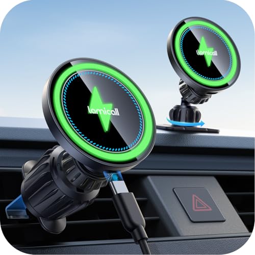 Lamicall 15W for MagSafe Car Mount Charger - [20X Strong Magnets] Wireless Car Phone Holder Charger, Magnetic Phone Holders for Car Vent Dash Accessories for iPhone 17 Pro Max Black Mothers Day