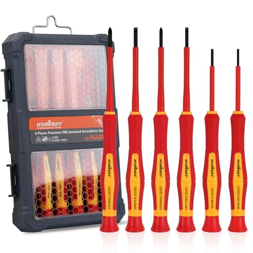 HORUSDY 1000V 6-Piece Mini Insulated Screwdriver Set, Magnetic Tip Mini Electrician Screwdriver Set Slotted(1.8mm,2.0mm2.5mm,3.0mm), Phillips: (PH00, PH0)