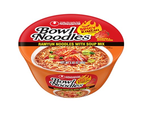 Nongshim Ramen Noodles, Gourmet Instant Ramen bowl, Premium Microwavable Noodle Soup, Kimchi, 3.03 Ounce (Pack of 6)
