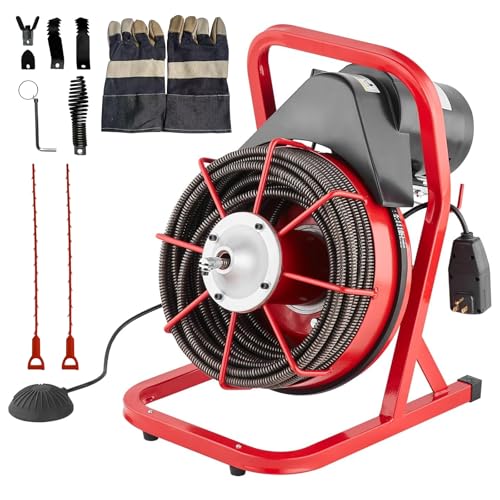 GarveeTech 75 ft x 1/2 in Drain Cleaner Machine, 400W Electric Drain Snake with 6 Cutters & Foot Switch for 1 in to 4 in Pipes, Heavy Duty Sewer Auger for Sinks, Toilets, Showers