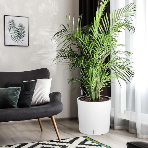 GarveeHome Set of 2 Tall Self-Watering Planters, 19.5" H x 19.9" Dia Large Straight Plastic Pots, Built-in Drainage, Water Level Monitor, Wheels, Indoor/Outdoor Flower Containers for Patio, Porch