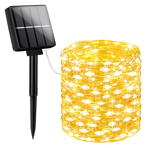 Brightever Solar String Lights, 1-Pack 40FT 100LED Solar Fairy Lights with 8 Lighting Modes, Solar Lights Outdoor Waterproof for Patio Christmas Wedding Party Tree Yard Decoration (Warm White)