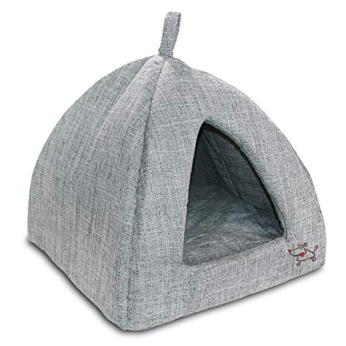 Pet Tent-Soft Bed for Dog and Cat by Best Pet Supplies - Gray Linen, 16" x 16" x H:14"