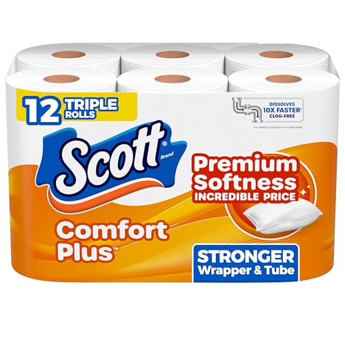 Scott ComfortPlus Toilet Paper, Durable Shipping Pack, 12 Triple Rolls, 231 Sheets per Roll, 1-Ply Toilet Tissue