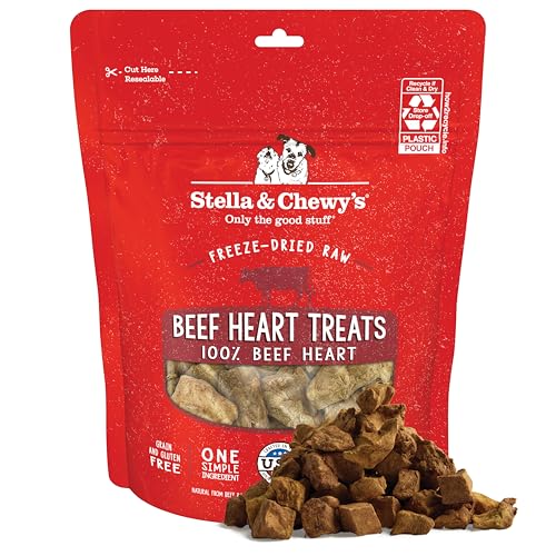 Stella & Chewy's Freeze-Dried Raw Beef Heart Dog Treats - Single Ingredient, No Additives - Premium Training Treats - Perfect For Picky Eaters - 3oz Bag