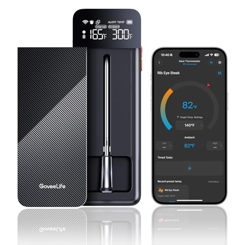 GoveeLife Smart Wireless Meat Thermometer with Bluetooth WiFi Ultra Range, Digital Oven Thermometer with Accuracy ±1.8°F, Charge Magnetic Base, Alarm, Kitchen Tools Suitable for BBQ, Grill, Smoker