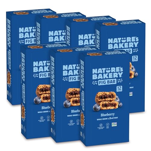 Nature’s Bakery Whole Wheat Fig Bars, Blueberry, Real Fruit, Vegan, Non-GMO, Snack Bar, 7 Boxes With 12 Twin Packs (84 Twin Packs)