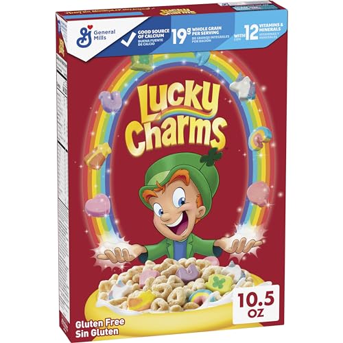 Lucky Charms Gluten Free Cereal with Marshmallows, Kids Breakfast Cereal, Made with Whole Grain, 10.5 oz