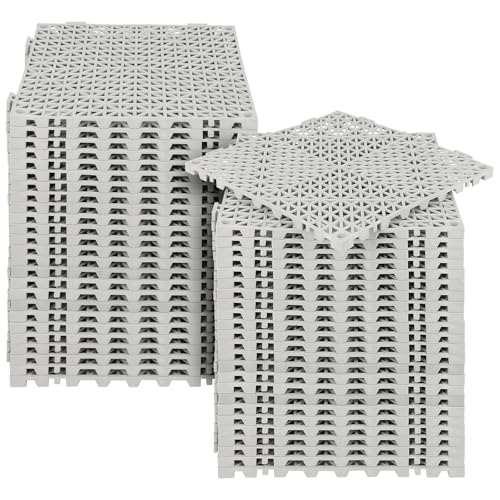 FAHKNS 50Pcs Interlocking Drainage Tiles, 12Inx12In Non-Slip Splicing Waterproof Mat, Free Joint Snap-On Installation with Rubber Drainage Mat for Indoor and Outdoor Use (Grey)