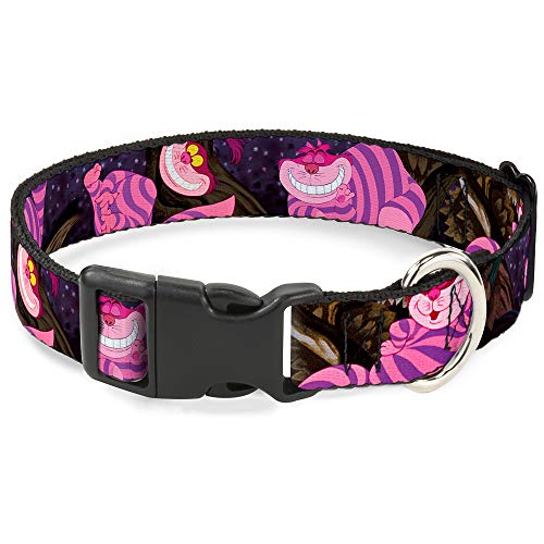 Buckle-Down Plastic Clip Collar - Cheshire Cat Tree Poses - 1/2" Wide - Fits 6-9" Neck - Small