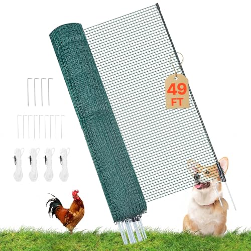VEVOR Temporary Fence with Posts, 3.9 x 49.2 FT Plastic Mesh Fencing, Garden Safety Fences Netting with Double-Spike Stakes & Guy Ropes, Temporary Fence for Dogs, Chickens, Plants, Outdoor Yards