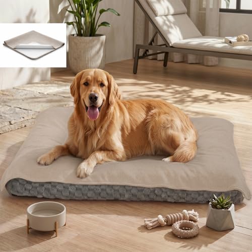 MontVoo Washable Dog Bed Cover, Absorbent Quick Dry Pet Bed Sheet, Easy Hair Removal Couch Covers for Dogs/Cats, 14x20 Inches, Waterproof PU Backing Dog Bed Mat for Car Seat, Crate, Cover Only, Beige
