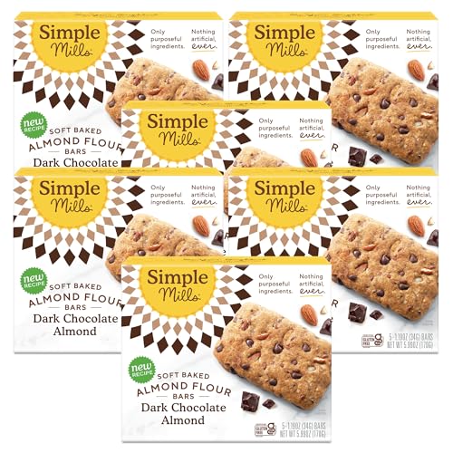 Simple Mills Almond Flour Snack Bars, Dark Chocolate Almond - Gluten Free, Made with Organic Coconut Oil, Breakfast Bars, Healthy Snacks, Paleo Friendly, 6 Ounce (Pack of 6)