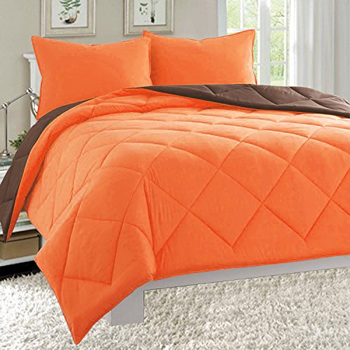 Elegant Comfort All Season Light Weight Down Alternative Reversible 3-Piece Comforter Set, Full/Queen, Orange/Chocolate