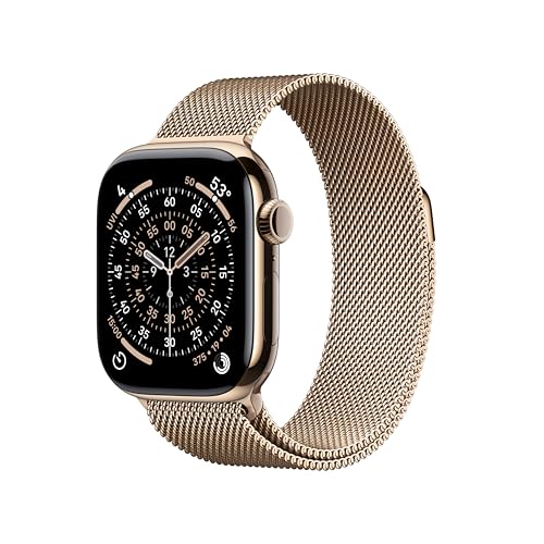 Apple Watch Series 11 [GPS + Cellular 42mm] Smartwatch with Gold Titanium Case with Gold Milanese Loop. Sleep Score, Fitness Tracker, Health Monitoring, Always-On Display, Water Resistant