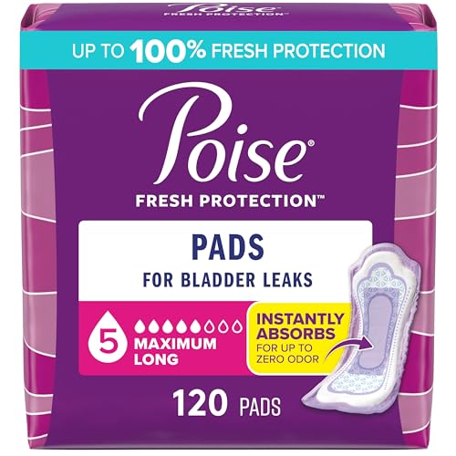 Poise Incontinence Pads & Postpartum Incontinence Pads, 5 Drop Maximum Absorbency, Long Length, 120 Count (2 Packs of 60), Packaging May Vary