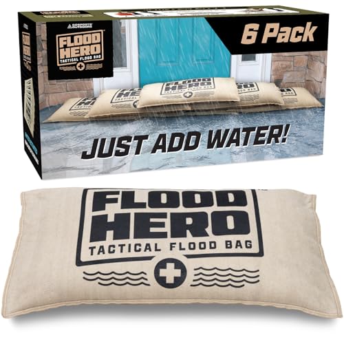 Flood Hero 2 x 1 ft Water Activated Sandbags - 6 Pack Flood Bag Barriers