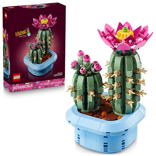 LEGO Botanicals Flowering Cactus Building Toy - Crafting Kit for Girls & Boys, Ages 9+ - Gift for Birthdays - Cactus Room Decor for Display for Bedroom or Book Shelf - 11509