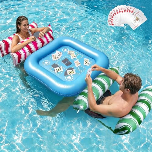 Jasonwell Pool Floats Adult Games - 2 Pack Fabric Inflatable Pool Floaties Water Hammock Chair w Floating Table Waterproof Playing Cards Party Game Toys Lake Lounger Raft Pool Hammock Float Floaty G&R