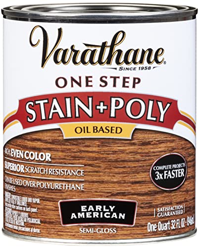 Varathane 225249H Oil-Based One Step Stain + Poly, Quart, Early American