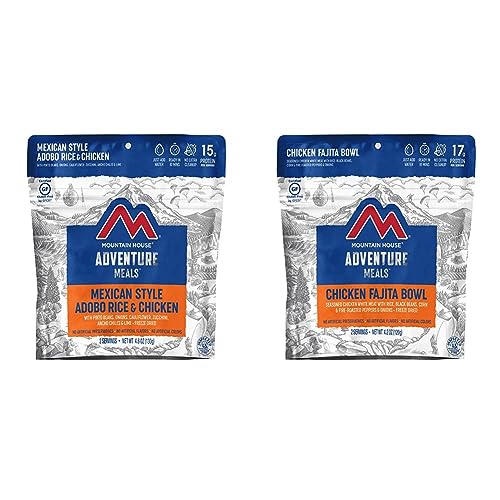Mountain House Mexican Style Adobo Rice, Chicken, and Fajita Bowl Freeze Dried Backpacking & Camping Food Bundle (2 + 2 Servings)