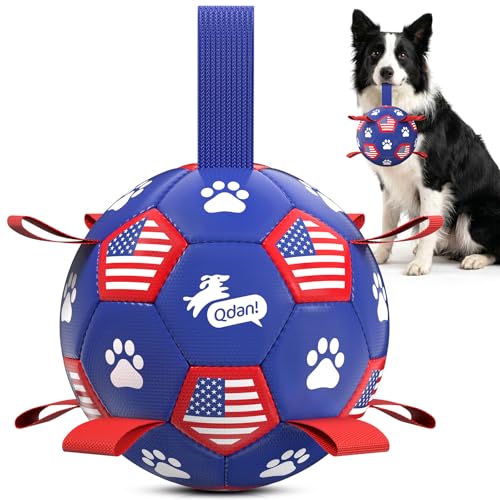 QDAN Dog Toys, Soccer Ball with Straps, Durable Dog Balls for Small Medium, Beach Pool Dog Water Toy (6 Inch)