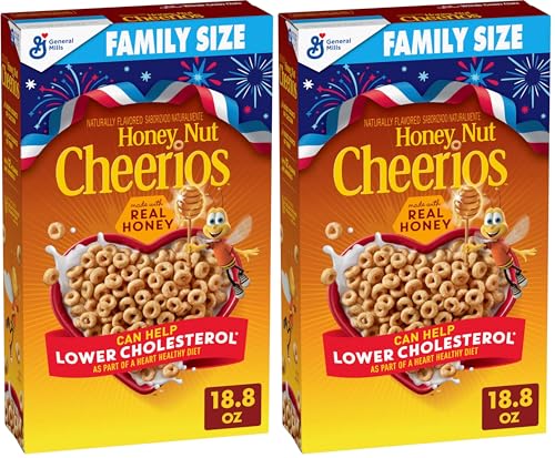 Honey Nut Cheerios, Heart Healthy Gluten Free Breakfast Cereal with Whole Grain Oats, Family Size, 18.8 oz (Pack of 2)