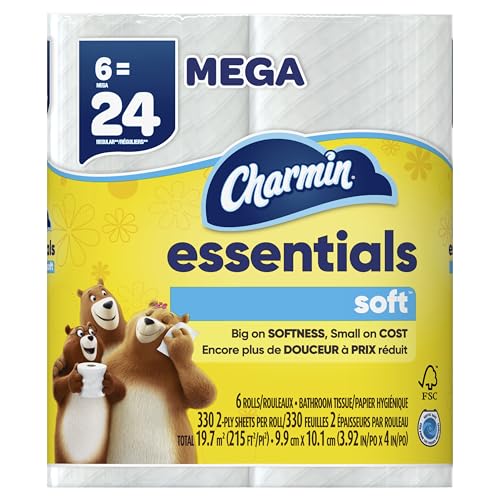 Charmin Essentials Soft Toilet Paper 6 Mega Rolls, 330 sheets per roll