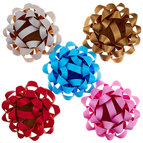 Hallmark Kraft Paper Gift Bows (5 Bows: Gold, White, Blue, Red, Pink) for Birthdays, Graduations, Baby Showers, Presents and More
